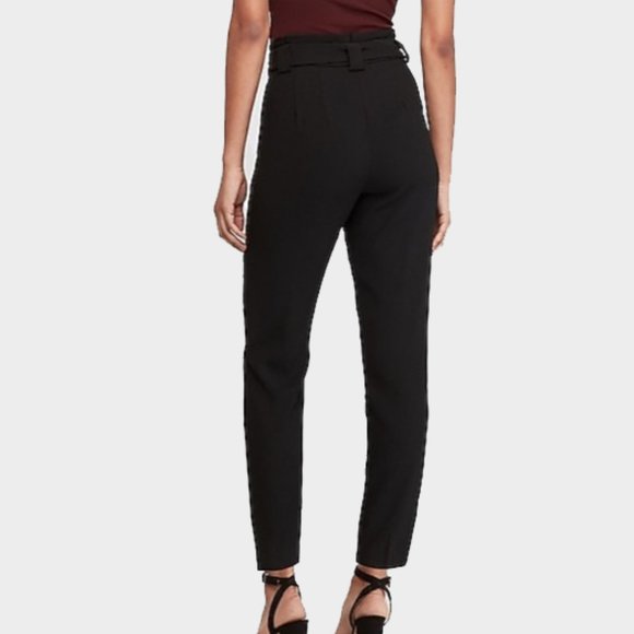 Express Black  High Waisted Belted Linen-Blend Paperbag Ankle Pant - Picture 2 of 2